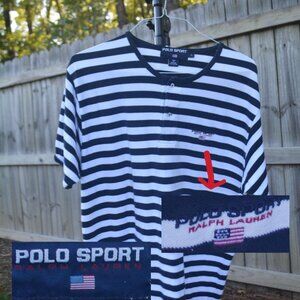 vintage polo sport spellout striped t shirt henley
